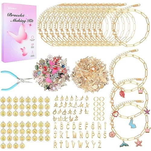 Wisreach 417 PCS Stainless Steel Gold Charm Bracelet Making Kit, DIY Jewelry Making Supplies with Paperclip Chain Bracelets, Charms & Jump Rings, Starter Craft Kit, Women & Beginners - Image 1