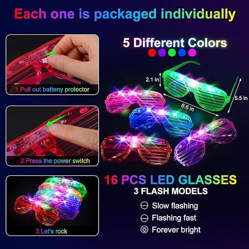 OLUPP 150 PCS Glow in the Dark Party Supplies, 16 Foam Sticks, 16 LED Glasses, 100 Glow Sticks and 18 Finger Lights for Neon Party, Wedding, Birthday, Concert, New Year, Carnivals, Raves thumbnail 5