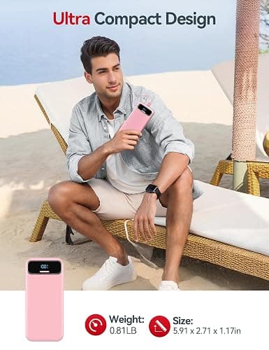 20000mAh Lightweight-Portable-Charger-Power-Bank with Built-in Cables and AC Wall Plug, PD20W USB-C Fast Charging Battery Pack, LED Display External Travel Phone Charger for All iPhone,Samsung,Android thumbnail 8