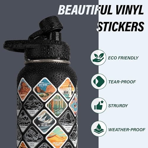 DYSANKY National Parks Water Bottle – 32 oz Insulated Stainless Steel Bottle with 63 Hand-Drawn Park Stickers, Carrier Bag, Strap & Gift Box – BPA-Free – Ideal for Hiking, Camping & Travel thumbnail 5