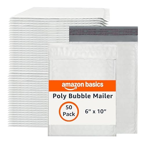 Amazon Basics Poly Bubble Self-Seal Mailers, Tear and Water Resistant Shipping Bags, 6" x 10", White/Grey, 50-Pack - Image 1