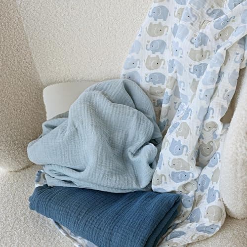 GLLQUEN BABY Muslin Swaddle Blankets,3-Pack Receiving Blanket for Newborn Boys and Girls,Baby Swaddle Blanket Unisex, Elephant,Baby Essentials, Registry & Gift, 40 x 38 inches thumbnail 7
