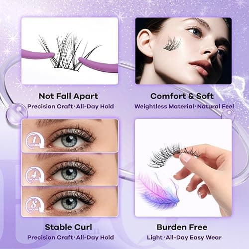 B&Q Wispy Lash Clusters Kit, Natural 01, Individual False Eyelashes Extension Set, Undetectable Natural Look for Effortless Day-to-Night Beauty, from Office Elegance to Date Night Glamour(8-16mix) thumbnail 5