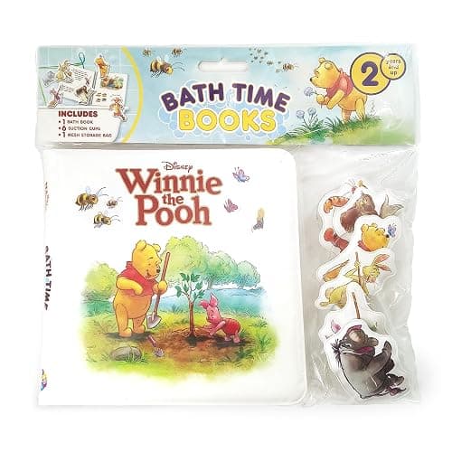 Disney Winnie The Pooh Bath Time Books - Activity Books for kids, Bath book, 6 Padded suction cups, 1 Mesh bag - Image 1