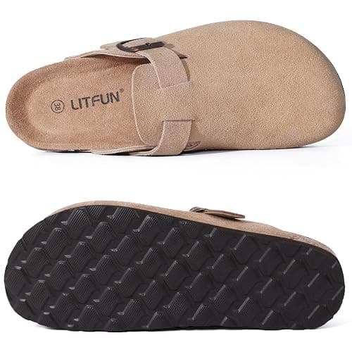 Litfun Women's Genuine Suede Clogs Soft Footbed Leather Potato Shoes Comfort Slip On Clogs with Arch Support thumbnail 6