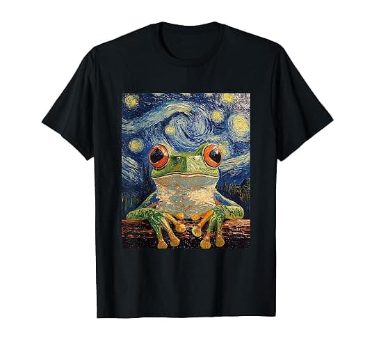 Frog Van Gogh Style Starry Night Funny Graphic T-Shirt - Image 1