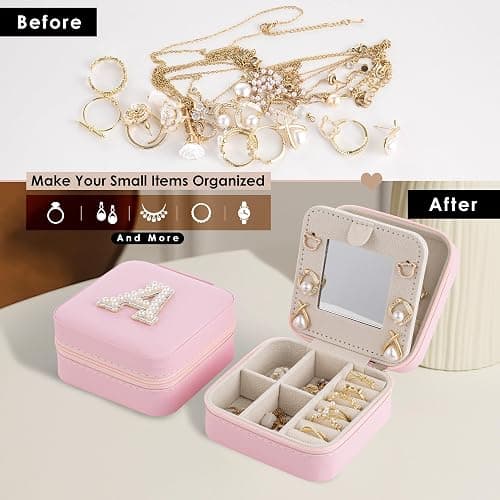 Nymtavia Birthday Gifts For Women, Initial Jewelry Box, Travel Jewelry Case, Gifts for Wife Girlfriend, Small Travel Jewelry Organizer, Gift for Girls, Graduation Gifts for Her, Bridesmaid Gifts thumbnail 5