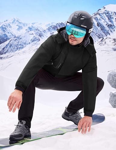 WULFUL Men's Waterproof Ski Jacket Warm Winter Coats Windproof Winter Jackets for Men Fleece Lined Windbreaker with Hood thumbnail 3