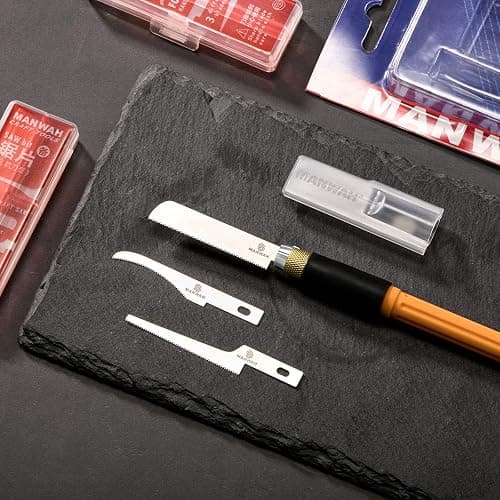 Honoson Mini Hand Saw Model Tools Small Hobby Saw Blades Kit with 9 Tiny Razor Hacksaw Blades for Miniatures, Modeling, DIY Crafts, Plastic Models, Wood(Style 1,Yellow) thumbnail 7