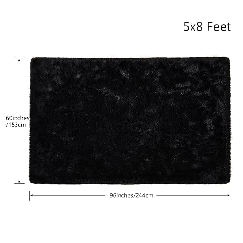 Tepook Super Soft Fluffy Rug for Bedroom, Modern Shaggy Fuzzy Kids Rugs for Living Room, Plush Indoor Nursery Home Decor Dorm Carpet with Non-Slip Bottom, Black, 5 X 8 Feet thumbnail 2