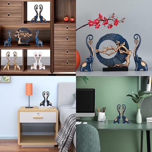 Blue Elephant Statue 2 Piece Set, Blue Home Decor, Love Elephant Statue Home Decor, Elephant Gifts for Women, Office, Shelf, Home Living Room Decor thumbnail 4