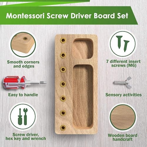 Panda Brothers Montessori Screwdriver Board Set - Wooden Montessori Toys for 4 Year Old Kids and Toddlers, Sensory Bin, Fine Motor Skills, STEM Toys thumbnail 3