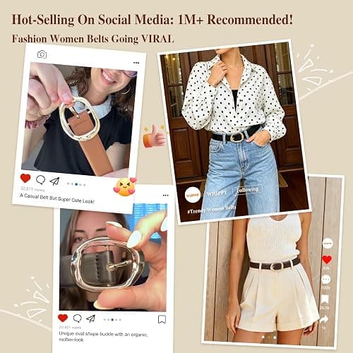 WHIPPY Leather Belt for Women Casual Waist Belt with Gold Buckle Fashion Ladies Belt for Jeans Pants Dress thumbnail 2