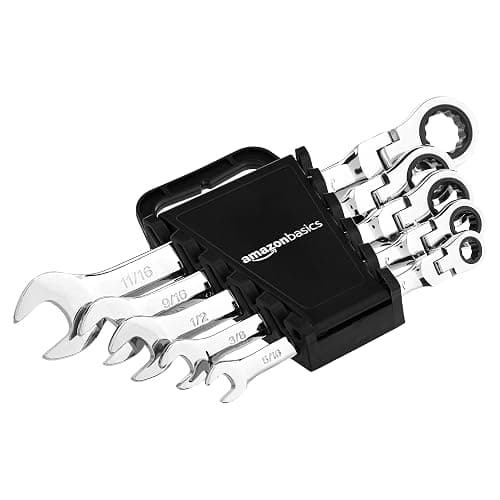 Amazon Basics 72-Tooth Ratcheting Combination Wrench Set, Chrome Vanadium Steel Flexible Head, 5-Piece SAE Sizes 5/16", 3/8", 1/2", 9/16", 11/16", Chrome Finish - Image 1