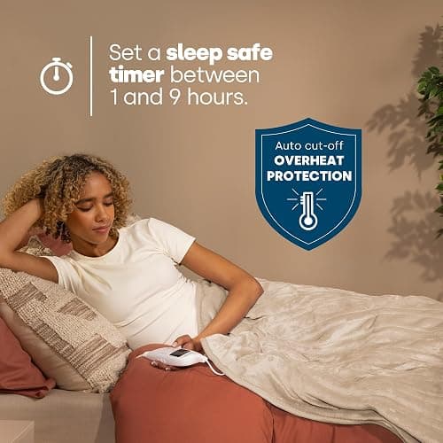 LIVIVO Electric Heated Blanket, 160x130cm – Ultra Soft Fleece Electric Over Blanket Throw with 9 Heat Settings, Timer, Auto Shut-Off – Energy Efficient & Machine Washable - Beige thumbnail 3