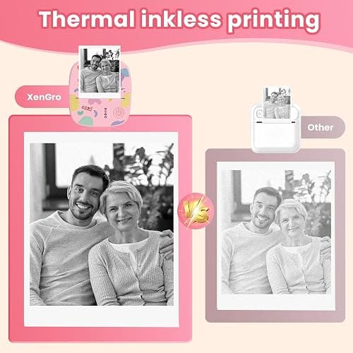 XenGro Mini Sticker Printer AHM2, Mini Thermal Printer with 3 Rolls Paper, Bluetooth Inkless Printpods, Pocket Label Maker Suitable for Creative Kids DIY, Diaries, Photos, Study Notes -Light Pink thumbnail 7