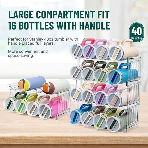 Water Bottle Organizer for Full Stanley 40 oz Tumbler with Handle, Cabinet Pantry Kitchen Organizers and Storage for Owala Stanley Cup Accessories Holder, Patented Stackable Tumbler Organizer Gifts - 16-Large bottles thumbnail 2