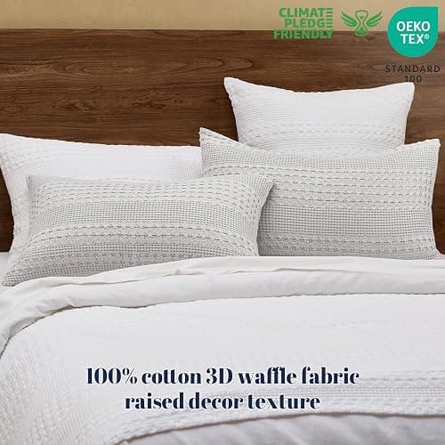 PHF 100% Cotton Waffle Pillow Shams King Size, 2 Pack 20" x 36" Soft Skin-Friendly Pillowcases, No Filling, Aesthetic Woven and Breathable Waffle Weave Pillow Case Covers for Bed, Light Grey thumbnail 4