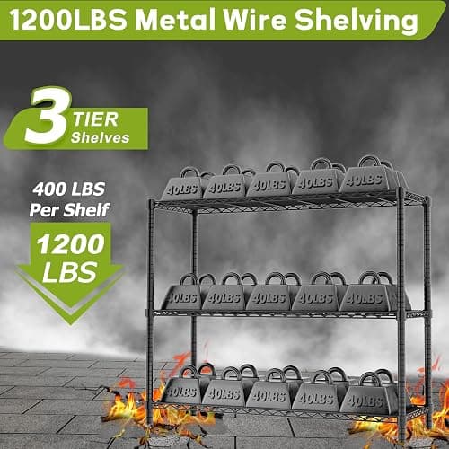 MODCART Storage Shelves, 48" L x 20" W x 47" H Heavy Duty Garage Wire Shelving Unit Loads 1200LBS, 3-Tier Adjustable Metal Industrial Utility Shelf Rack for Kitchen, Laundry Room, Basement thumbnail 5