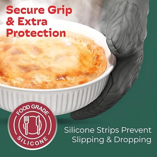 Big Red House - Silicone Oven Mitts - Gray Set of 2-12.5" - Heat Resistant to 536 F / 280 C Kitchen Gloves - Professional Grade Protection Hot Cooking Baking thumbnail 4