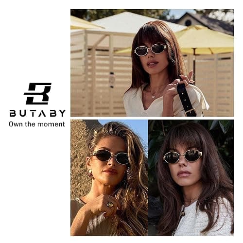 BUTABY Retro Oval Sunglasses for Women Men Designer Trendy Sun Glasses Classic Shades UV400 Protection thumbnail 2