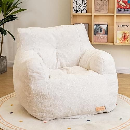 Cvortll Bean Bag Chair with Filler, Bean Bag Sofa with Tufted Soft Stuffed Filling, Fluffy and Lazy Sofa, Comfy Cozy BeanBag Chairs with Memory Foam for Dorm, Apartment, Living Room (White) - Image 1