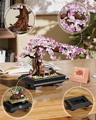 Muiurple 4 in 1 Bonsai Tree Building Set, Four Season Cherry Bonsai Tree Building Kit, Artificial Plant Decor for Home, Desk Greenery, Mother's Day Present, Xmas Gifts for Adults Girls&Boys (529pcs) thumbnail 4