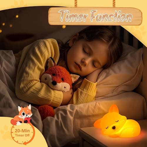 YuanDian Fox Night Light, Squishy Fox Silicone Lamp Novelty Gifts, Rechargeable Dimmable Timer Bedside Touch Nightlight for Boys and Girls thumbnail 3