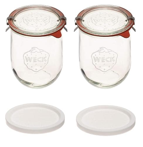 Weck Tulip Jars 1 Liter - Large Sourdough Starter Jars with Wide Mouth, Glass Lids and Keep Fresh Covers - Suitable for Canning and Storage (2 Pack) - Image 1