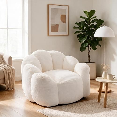 YITAI Large Bean Bag for Adults, Faux Fur Reading Sofa Chair with Petal Backrest,Fluffy Comfy Chair for Bedroom, Living Room, Study, Game 1PC Beige thumbnail 3