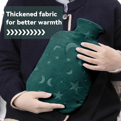 DICEVER Hot Water Bottle with Soft Cover, 2L Hot Water Bag for Menstrual Cramps, Neck and Shoulder Pain Relief, Hot and Cold Therapies, Hand Feet Warmer, Green thumbnail 2