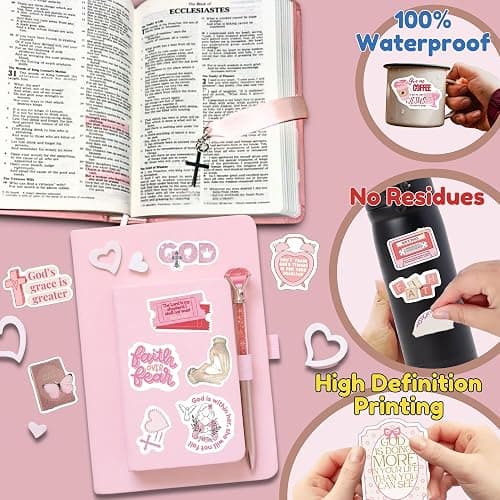 Pink Bible Verse Stickers for Christian Christmas Gift for Girl Women Inspirational Jesus Qoute Praise God Religious Decoration Party Favors Motivational thumbnail 3