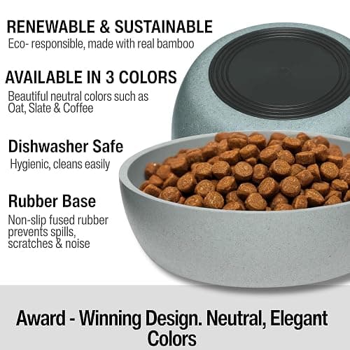 Loving Pets - Dolce Bamboo - Eco-Friendly Pet Bowls & Dishes for Dog, Cats, Puppy Food and Water Bowl -Sustainable and Dishwasher Safe, Made with Real Bamboo (Small, Slate-Grey) thumbnail 2