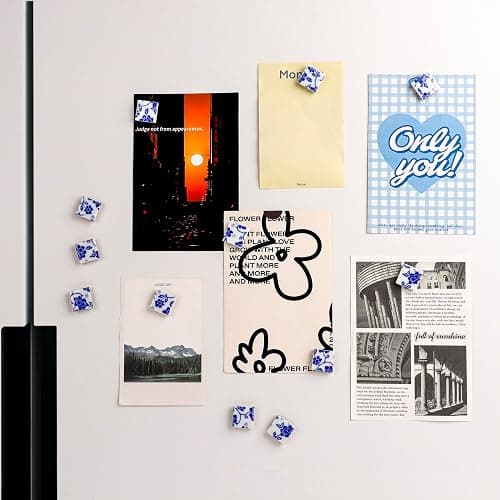 12 Pcs of Blue and White Porcelain Mosaic Refrigerator Magnets,Floral Pattern，for Photos and Notes on Offices, Kitchens Storage Cabinets Refrigerators Storage Cabinets and Whiteboards 11# thumbnail 2