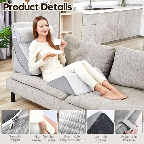 PIASHJOY 4pcs Wedge Pillow Set for After Surgery,Bed Wedge Pillows for Sleeping for Relief of Body Back and Leg Pain, 45 Degree Wedge Pillow for Acid Reflux Relief and Anti-snoring thumbnail 3