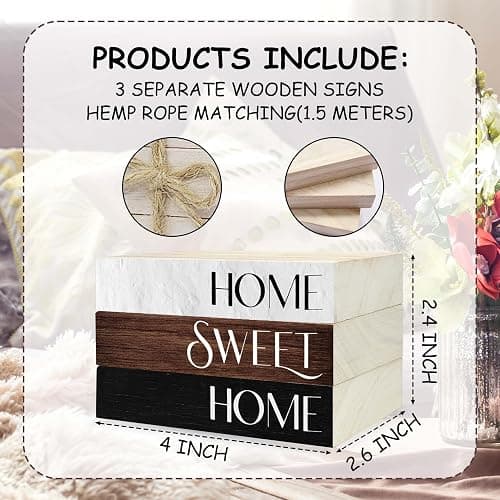 Ycyfckdr Mini Decorative Books for Home Decor, Rustic Wood Stack for Table, Home Sweet Decor Books for Living Room Shelf, Farmhouse Stacked Book Gift (L10) thumbnail 6