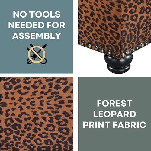 Convenience Concepts Designs4Comfort 5th Avenue Upholstered Storage Ottoman 24" - Contemporary Foot Stool and Seat with Hinged Lid for Living Room, Dining Room, Office, Forest Leopard Print Fabric thumbnail 9