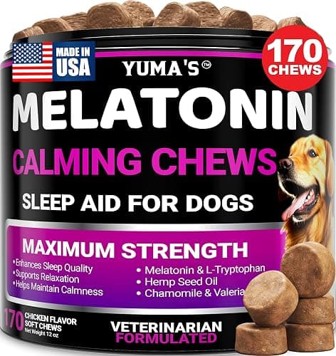 Melatonin for Dogs - 170 Melatonin Chews for Small and Large Dogs - Puppy Sleep Aid - Natural Calming Treats for Stress Anxiety Relief - Canine Sleeping Pills - Thunder, Fireworks, Chewing, Barking - Image 1