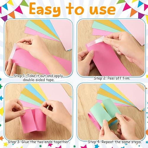 Maitys 500 Sheets Paper Chain Strips and Mirror Star Garland 13 Feet Paper Crafts Banner with Double Sided Tape for Crafting Birthday Wedding Festival Theme Party Decor (Candy,3 x 8 Inches) thumbnail 3