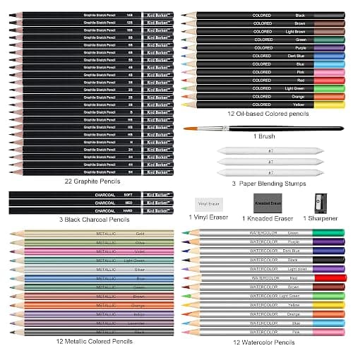 Kird Barken 70 PCS Art Supply Drawing Set, Pro Art Supplies with Tutorial,Colored, Graphite, Charcoal, Watercolor & Metallic Pencil, for Artists Adults Teens Beginner thumbnail 2