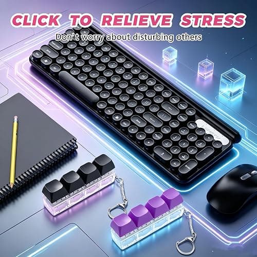 Keyboard Fidget Toy 6 Pack, RARITYLL Clicker Keychain with 4 Buttons for Stress Relief, Durable ABS+PC Fidget Toys for Adults, Portable Fidget Keyboard Gadget for Office & Travel (6 Colors) thumbnail 4