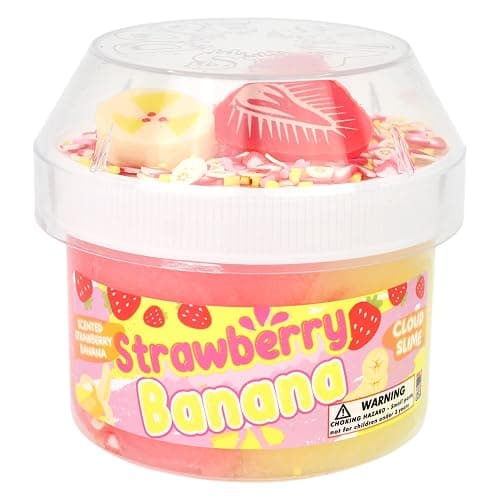 Strawberry Banana (8 fl/oz) - Scented Cloud Textured Slime - Handmade in USA - Dope Slimes - Pink/Yellow thumbnail 2