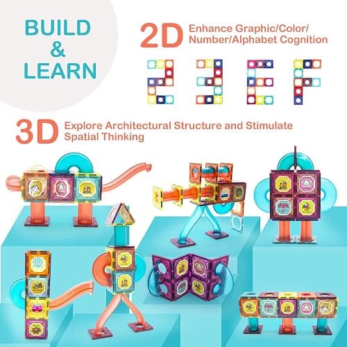 LTKFFFdp Magnetic Building Blocks STEM Educational Toys for Kids Ages 4-12, Ball Track and 3D Stacking Construction Set thumbnail 6