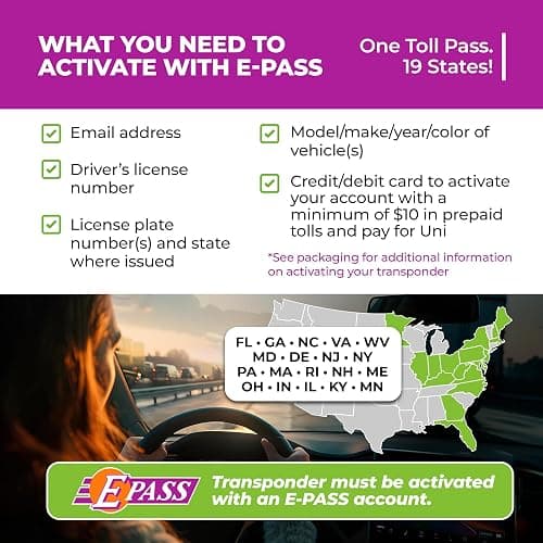 E-PASS Uni Prepaid Portable Toll Pass Works in 19 States Including FL, GA, NC, VA, WV, MD, DE, NJ, NY, PA, MA, RI, NH, ME, OH, IN, IL, KY, and MN – Black thumbnail 2