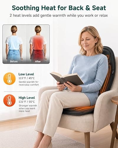 Snailax Back Massager with Heat, Memory Foam Chair Massage Pad | Vibration Massager for Neck & Shoulder, 4 intensities, 2 Heat Levels, 2026 Upgraded Seat Massager for Office Chair,Home thumbnail 5