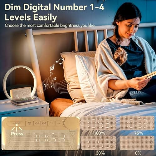 Vivilumens Sunrise Alarm Clock Wireless Charger, 10 White Noise Sound Machine Alarm Clock with 30/60/90 Mins Timer, 3 Levels Touch Night Light Dual Clocks for Heavy Sleeper Bedroom Decor Gifts for Her | Alarm Clock, Wireless Charger, Sound Machine, for Heavy Sleepers, Touch Night Light, 30/60/90 Mins Timer, 3 Levels, Dual Clocks, Ideal Gifts for Her thumbnail 2