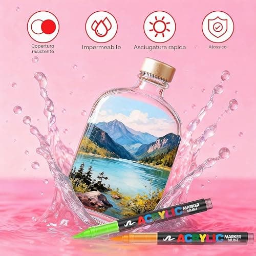 Bonala 72 Pennarelli Acrilici a Punta Pennello – Set di 72 Colori, Impermeabili e ad Asciugatura Rapida, per Sassi, Tessuti, Legno, Vetro, Ceramica, Metallo, Tela e Plastica thumbnail 7