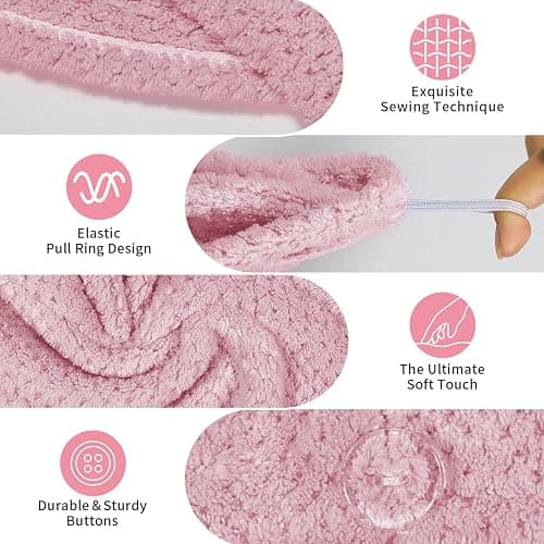 my novel things 3 Pack Microfiber Hair Towel Wrap for Curly Hair Women | 25.4" x 9.8" Super Absorbent Quick Dry with Button for Hair Anti Frizz, Gift for Women Girls (Pink,White,Purple) thumbnail 3