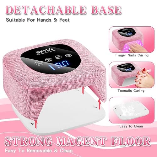 Rechargeable UV LED Nail Lamp, SKYUV Cordless Nail Dryer for Gel Polish, UV Nail Lamp with 4 Timers Setting and LED Touch Screen, Professional Curing Lamp Light with 30 Beads for Salon and Home (Pink) thumbnail 7