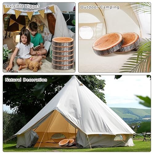 Unittype 6 Pcs Round Throw Pillow Wood Decorative Soft Circle Seating Tree Stump Pillow Floor Cushion Natural Wood Cushion 3D Digital Printing Forest Decor for Bedroom Living Room (Realistic) thumbnail 6